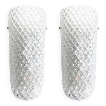 Set of Two Mid-Century Modern Transparent "Graniglia" Rombus Murano Glass