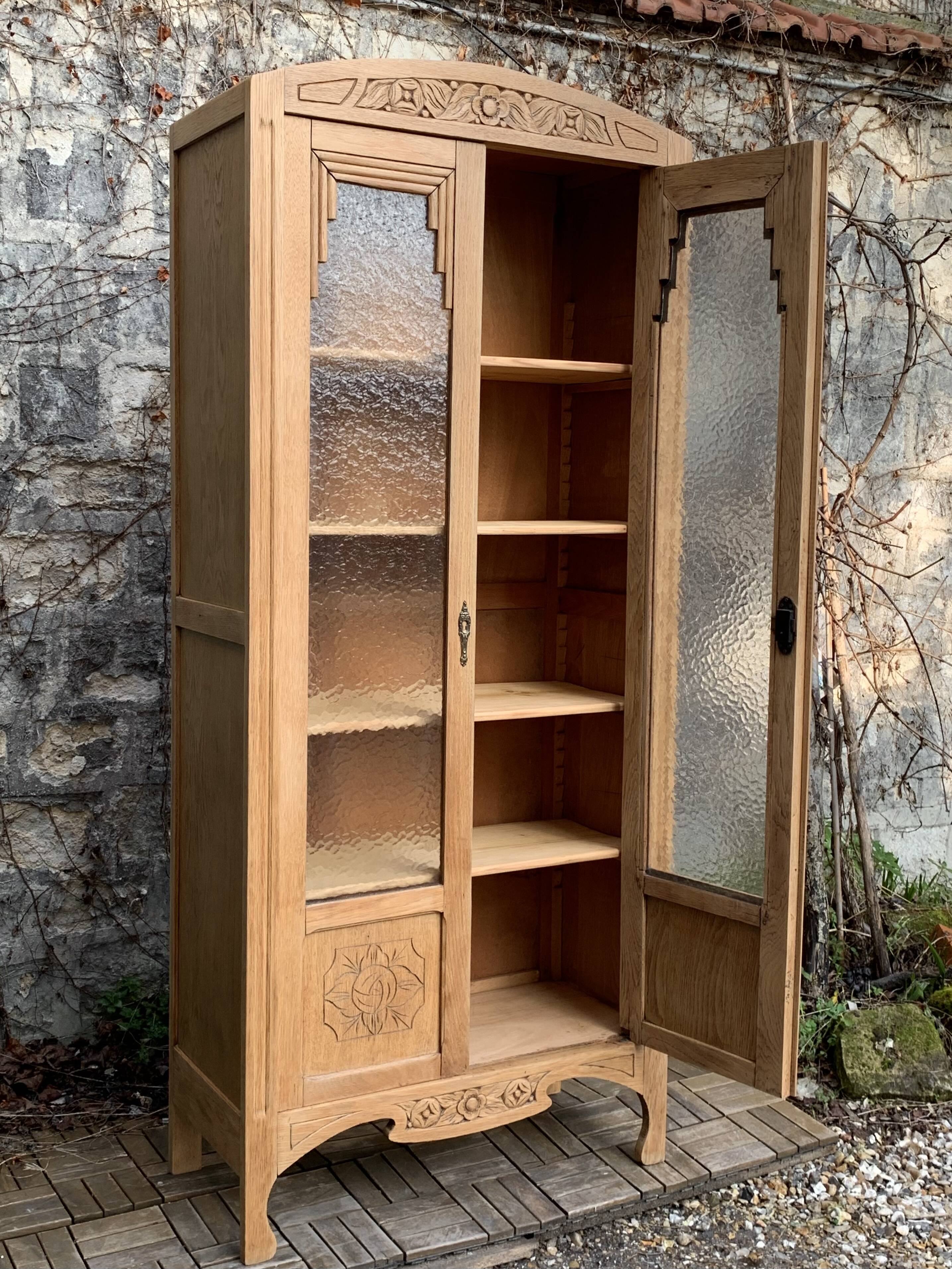Parisian glass cabinet art deco raw wood 1930
