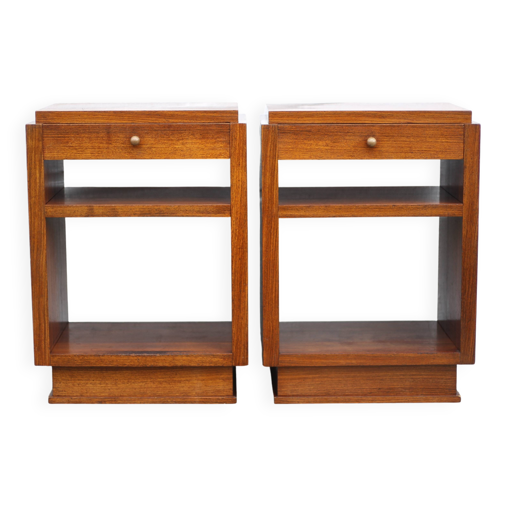 Pair of art deco nightstands, art deco wooden bedside tables, can end