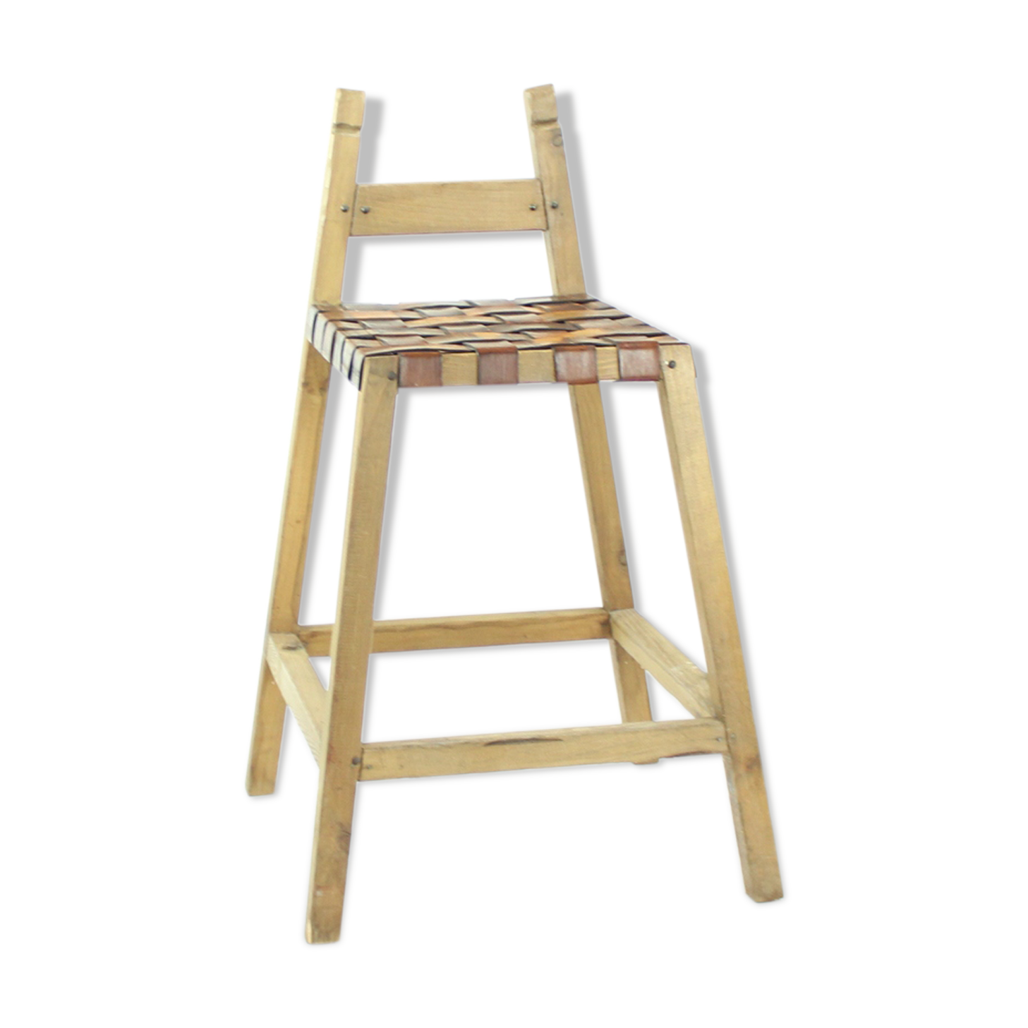 3 tabourets de bar vintage en bois et cuir, Tchécoslovaquie années 1950, ensemble de 3