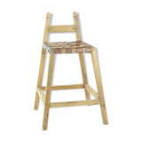 3 tabourets de bar vintage en bois et cuir, Tchécoslovaquie années 1950, ensemble de 3