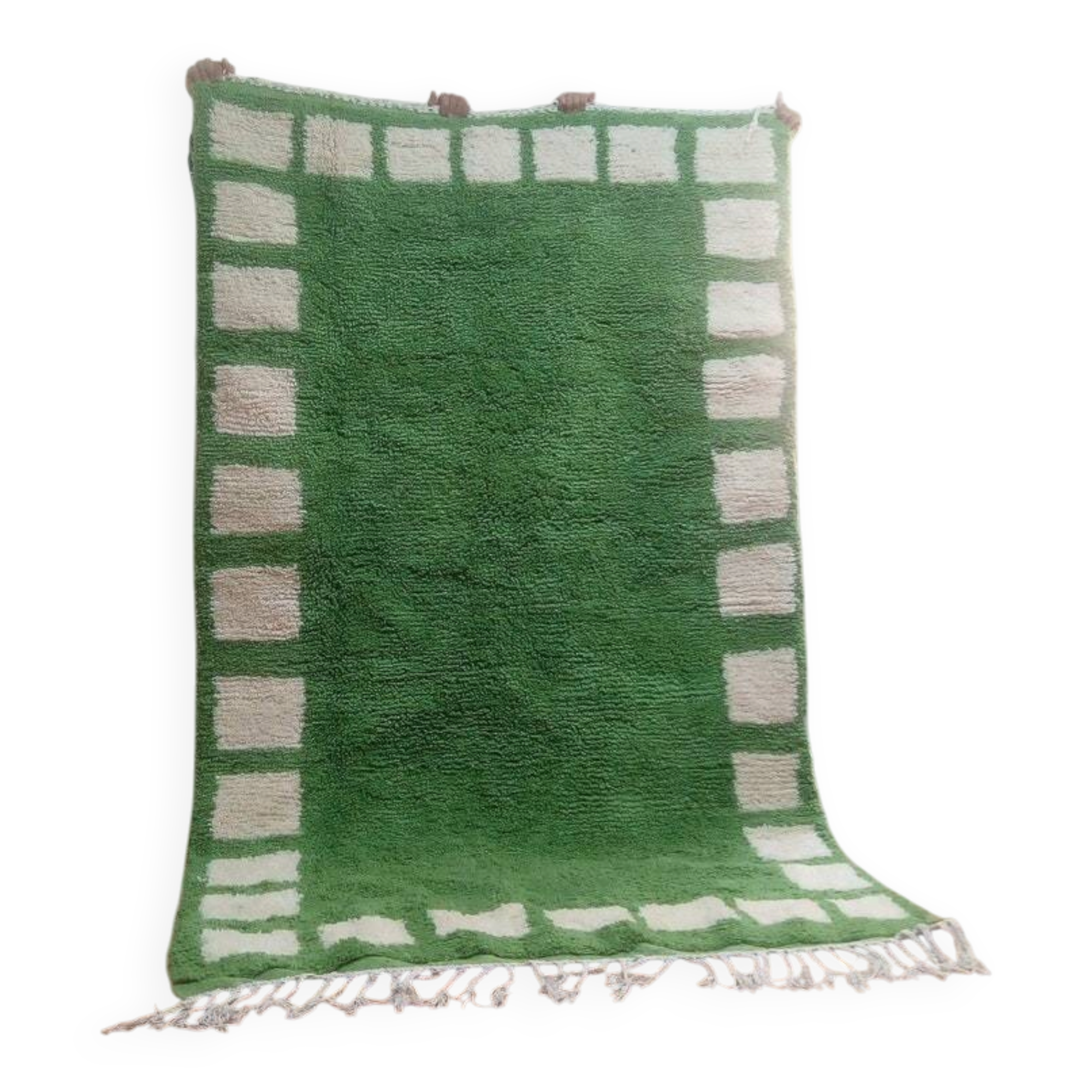 Beni Ouarain style rug - Handwoven Moroccan in green wool - handmade rug - 250 x 154