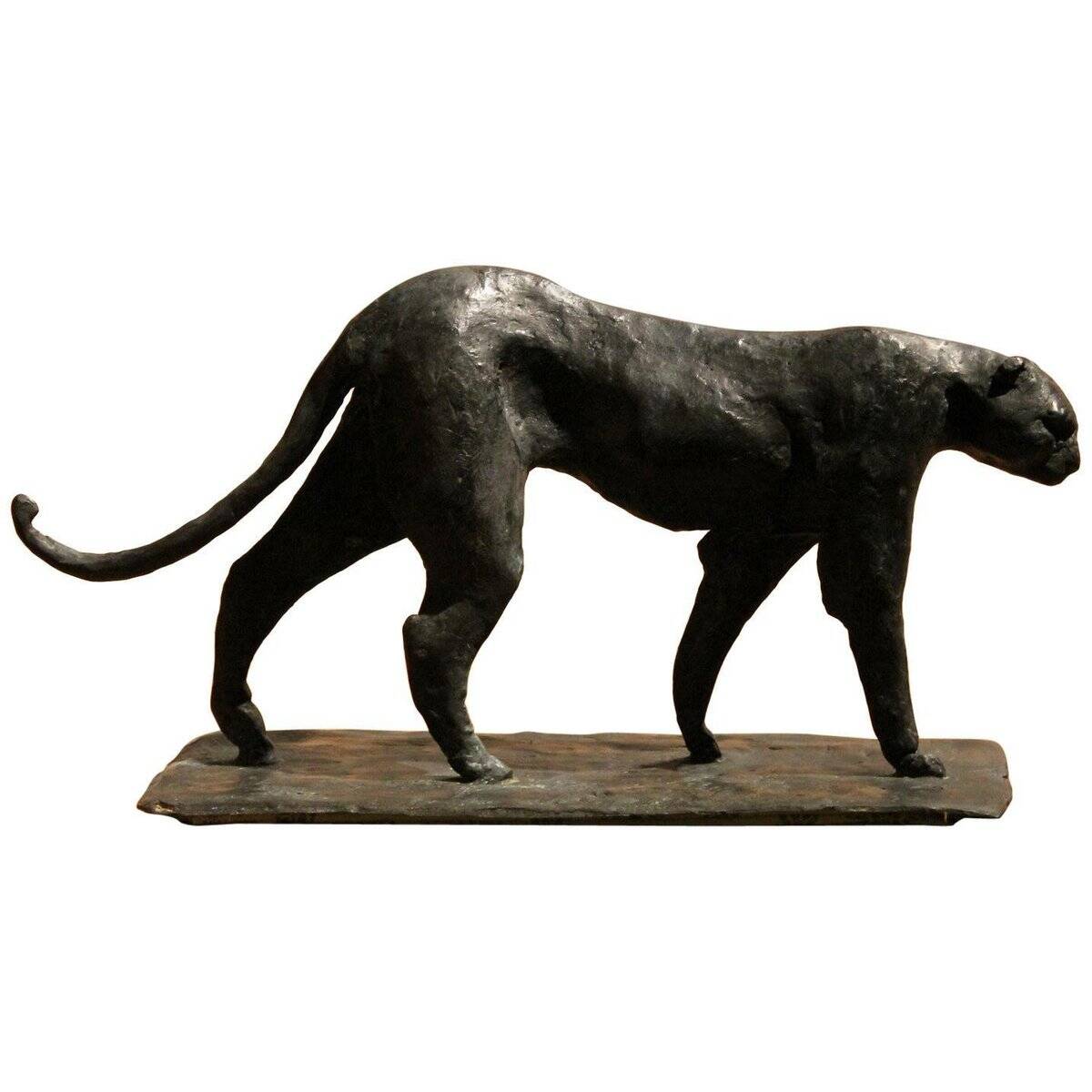 Art Deco Inspired Black Patinated Bronze Leopard Sculpture, 2020