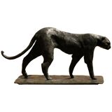 Art Deco Inspired Black Patinated Bronze Leopard Sculpture, 2020