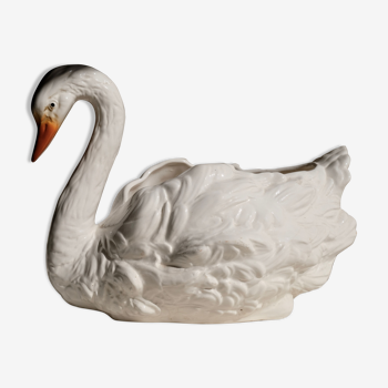 Planter cache pot swan slurry in Italian earthenware