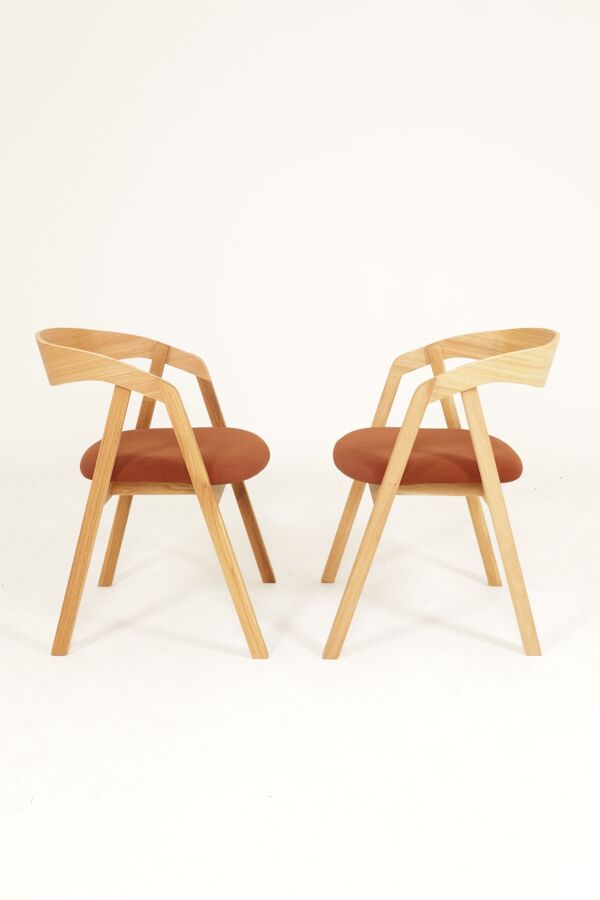 Ensemble de 6 chaises de salle à manger – Chêne naturel et tapisserie terracotta