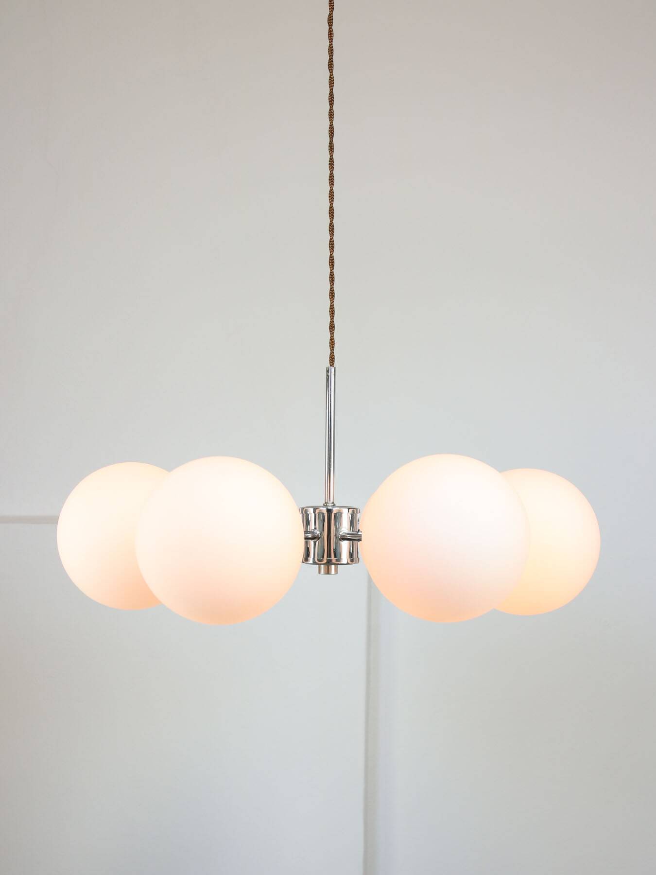 Space-age Italian Sputnik Chrome & Opaline Chandelier, 1970s