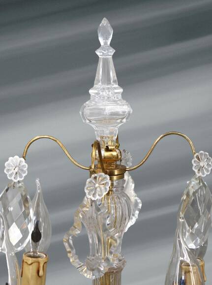 Pair of Louis XV Style Bronze & Crystal Chandeliers with 4 Lights