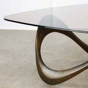 Italian Organic "Snake" Wooden and Smoked Glass Coffee Table, 1960s