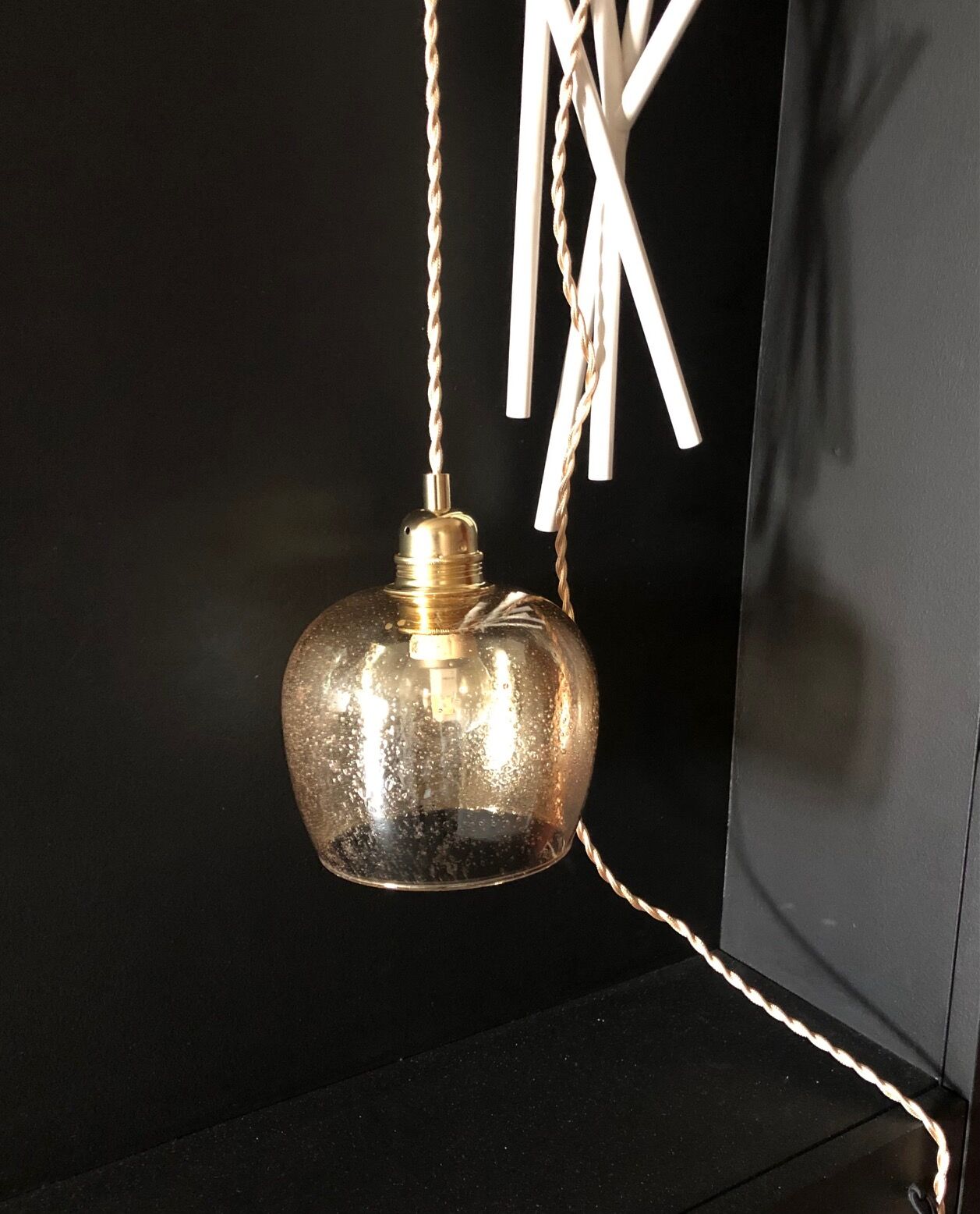 2 bubble blown glass pendant lamps