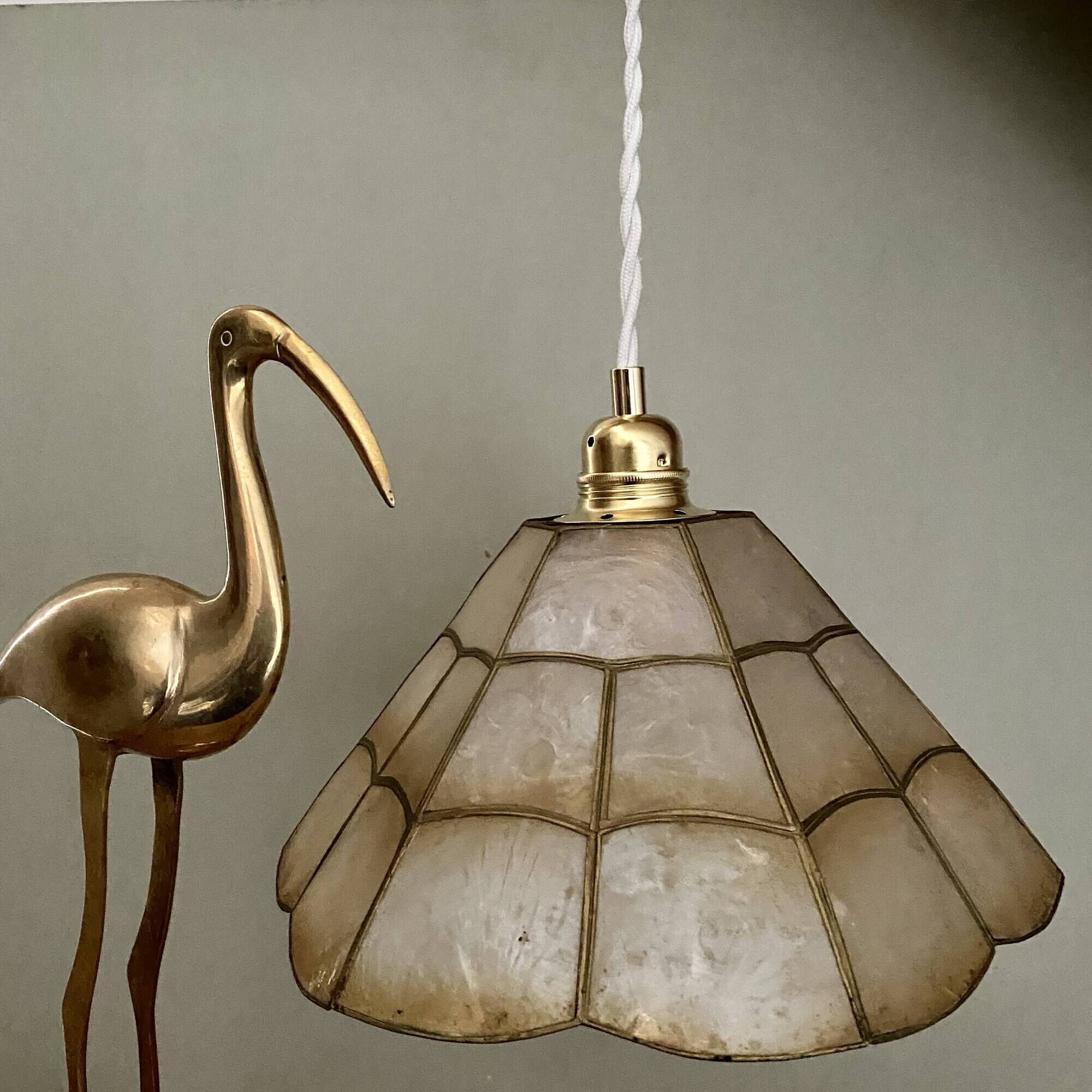 Vintage mother-of-pearl and brass lampshade pendant light