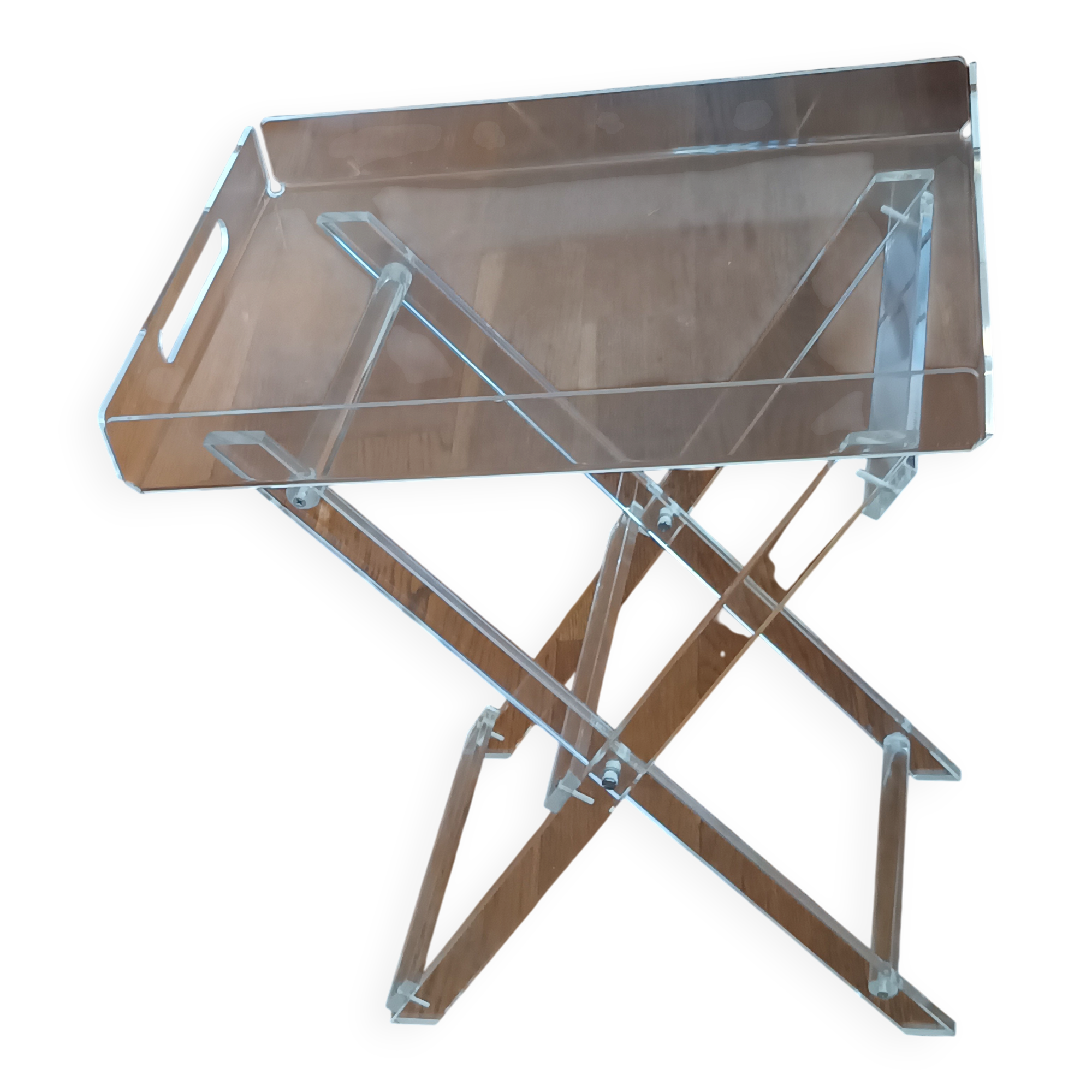 Folding side table in plexiglass with removable top – Vintage design