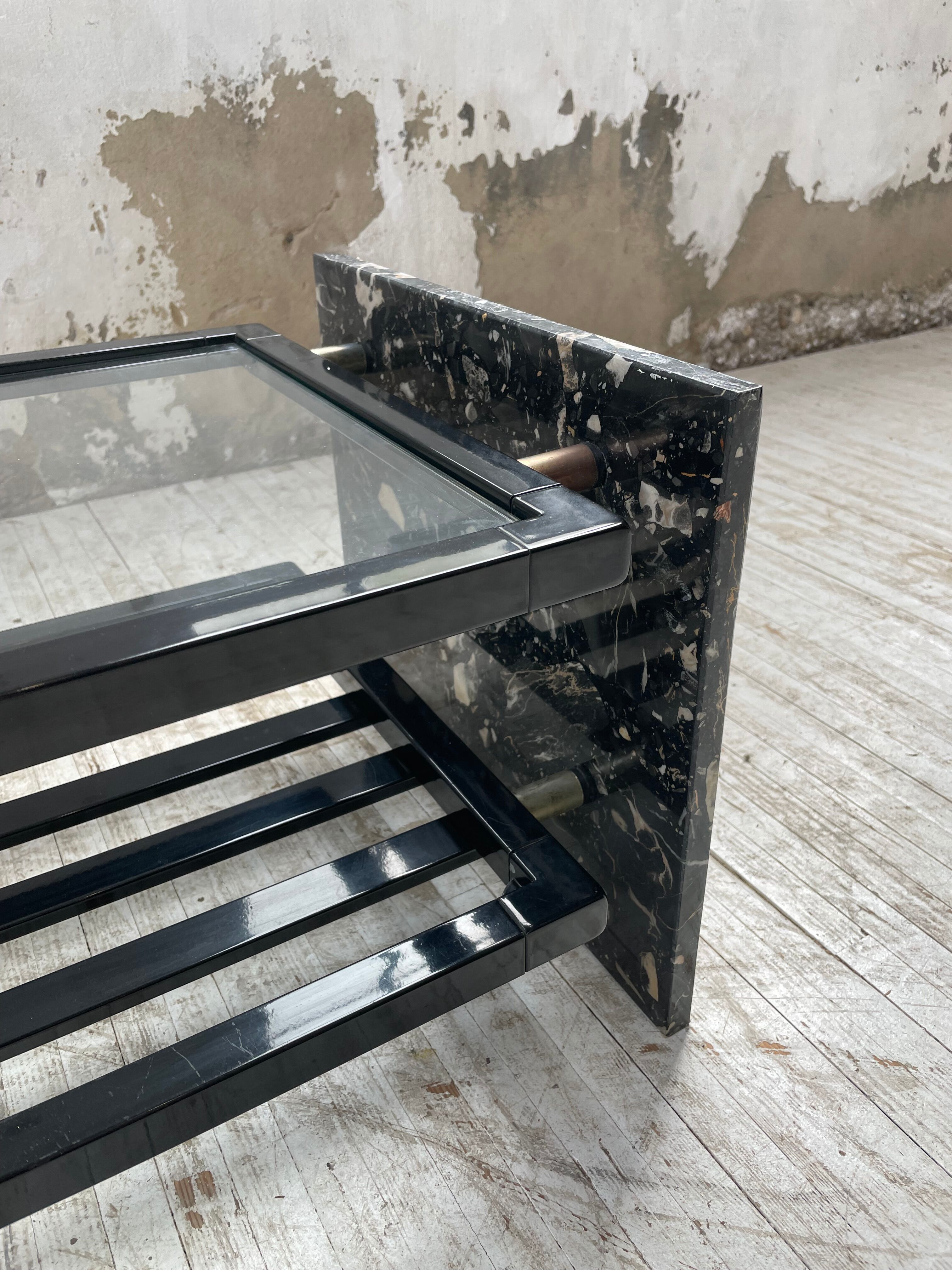 Coffee table year 80 Italian marble and glass