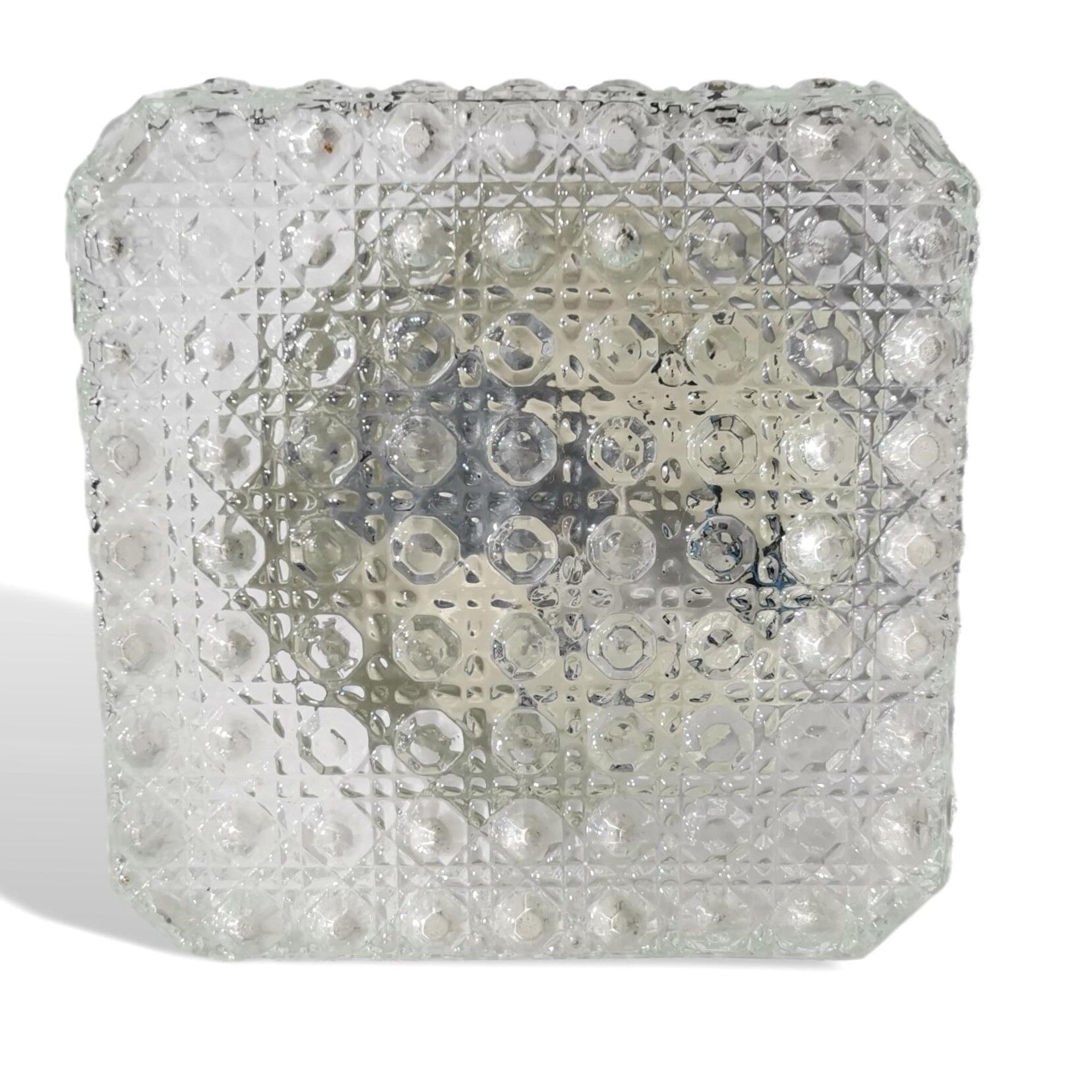 Square glass ceiling light with bubbles 1960's