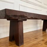Brutalist Folk Art Bench Solid Oak