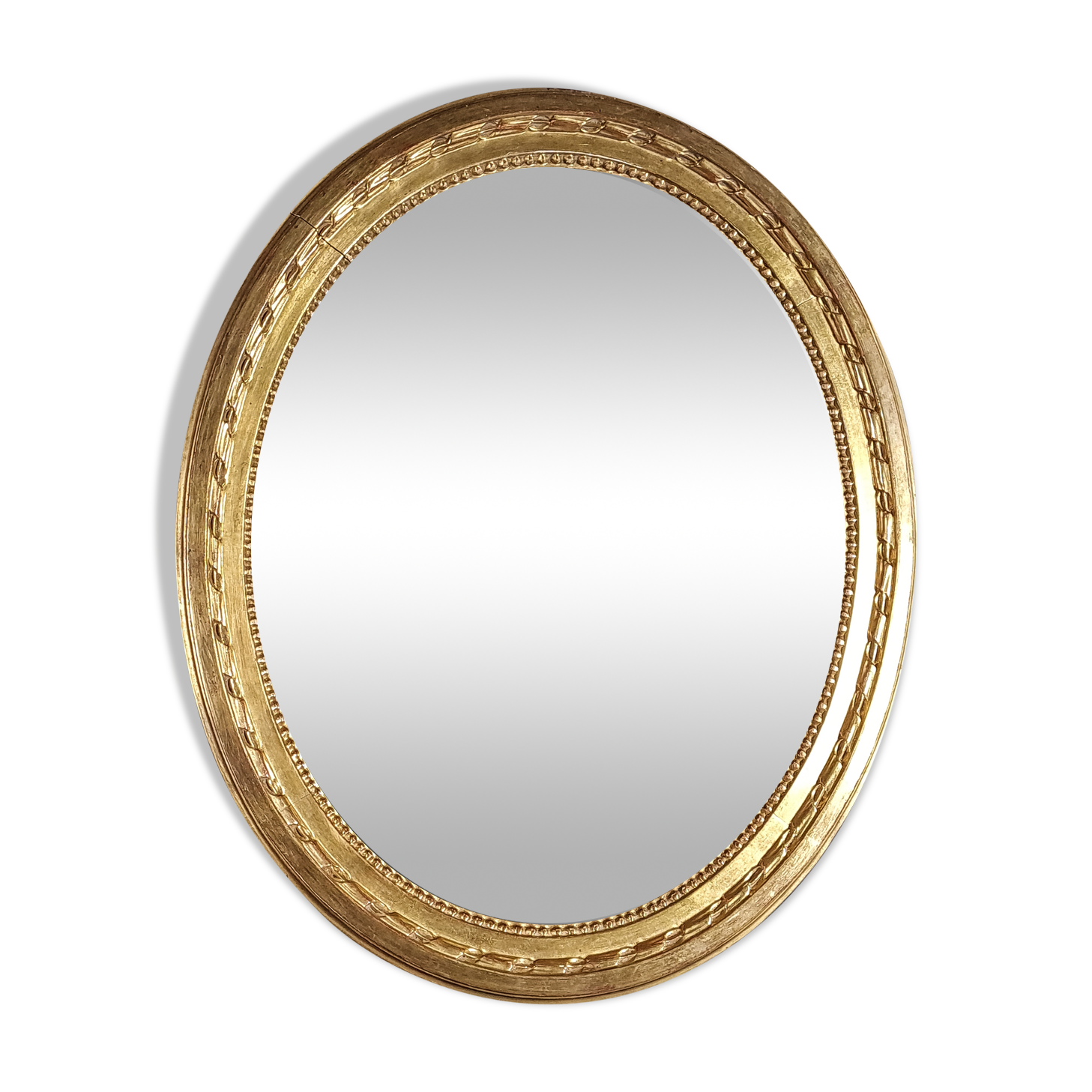 Oval mirror old carved wood gilded gold leaf louis XVI style large format 74x63 cm