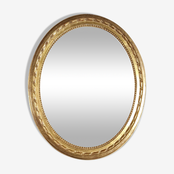 Oval mirror old carved wood gilded gold leaf louis XVI style large format 74x63 cm