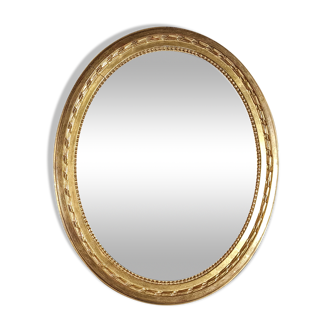 Oval mirror old carved wood gilded gold leaf louis XVI style large format 74x63 cm