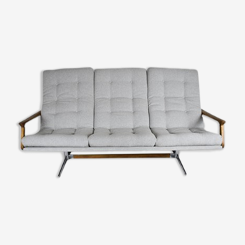 Scandinavian original Sofa, 1960s, vintage, fully restored, light grey fabric