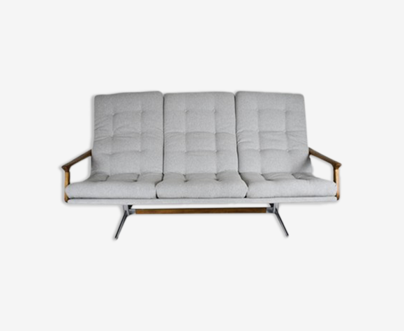 Scandinavian original Sofa, 1960s, vintage, fully restored, light grey fabric