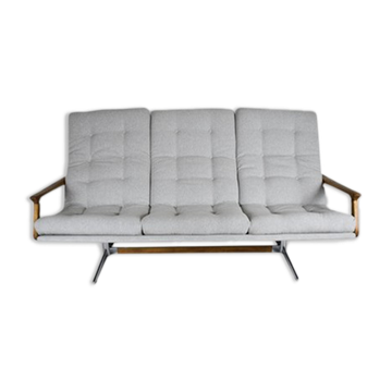 Canapé scandinave original, années 1960, vintage, entièrement restauré, tissu gris clair