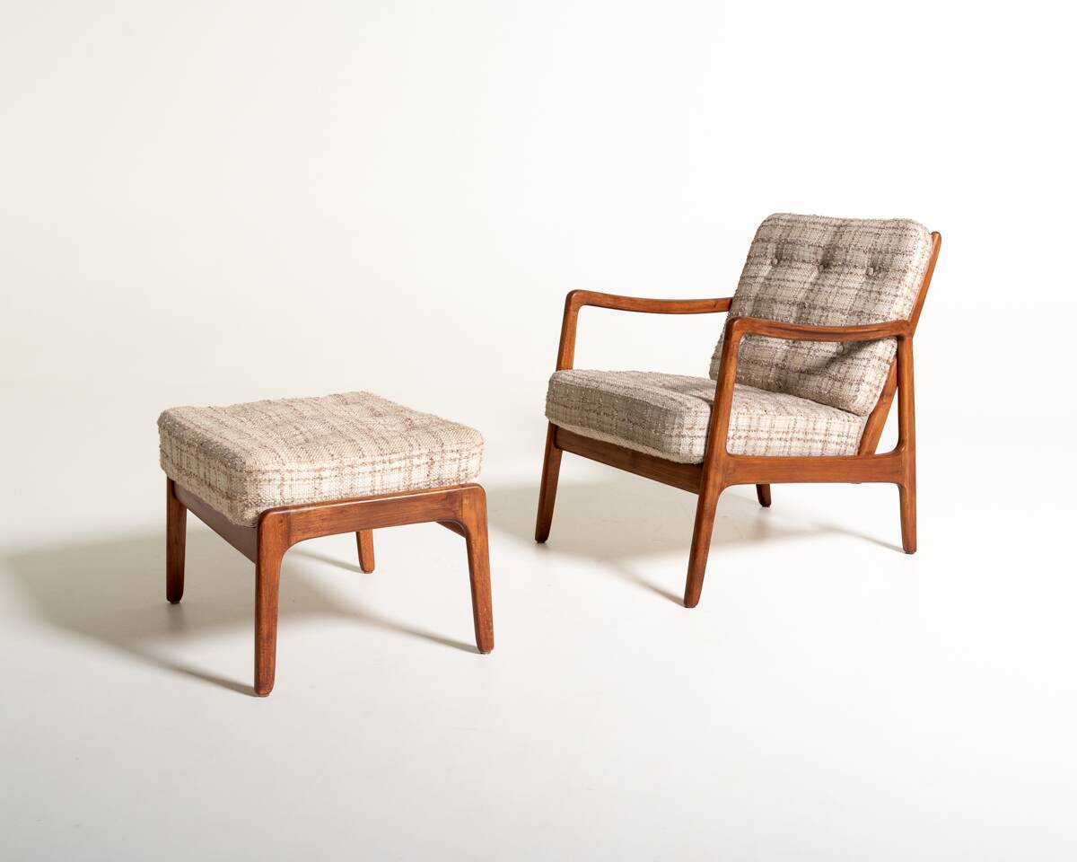Model 109 Armchair by Ole Wanscher with Footstool, 1950s