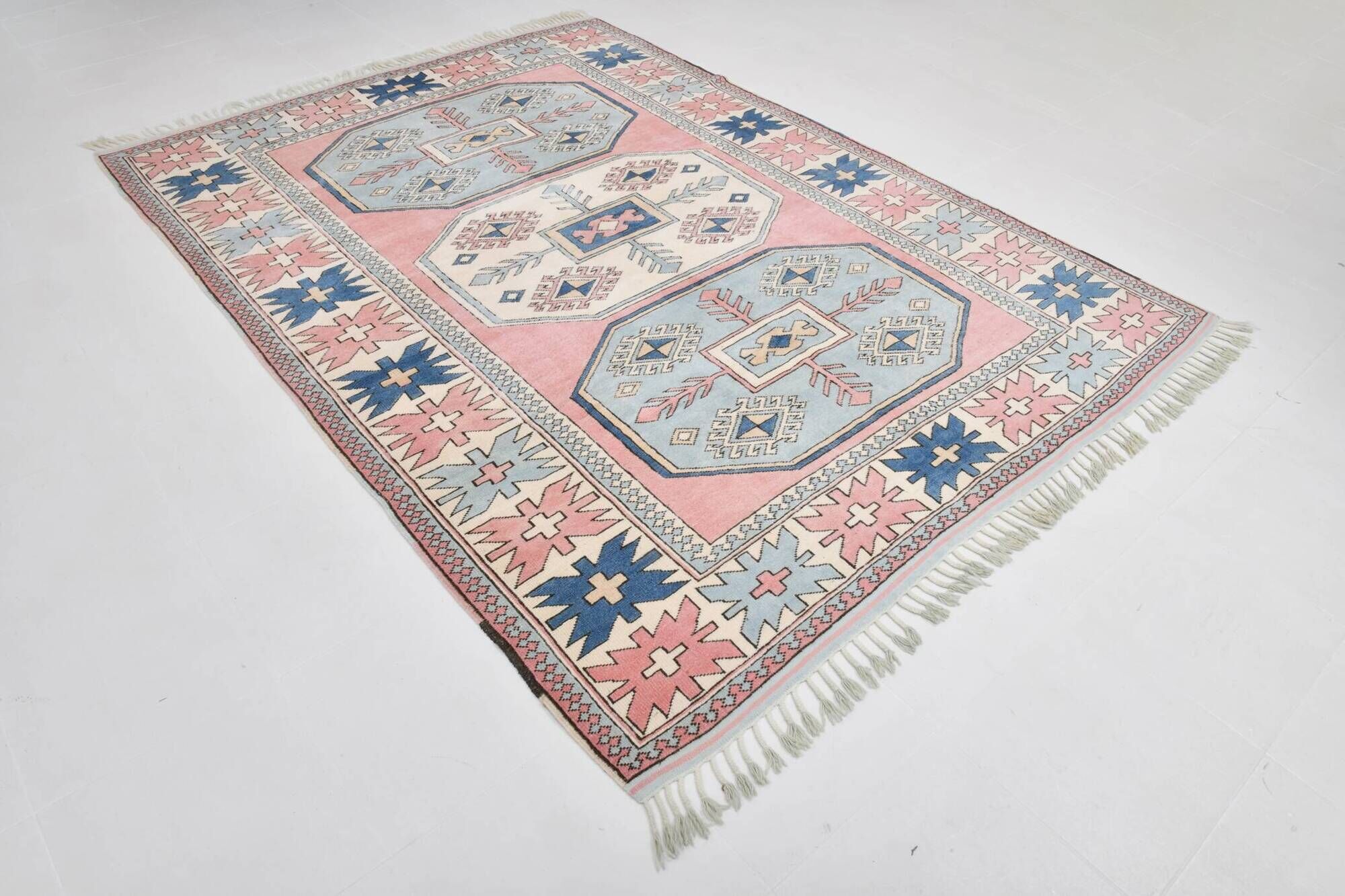 Dusty Pink Turkish Vintage Oushak Rug, 7x9 Area Rug For Living Room