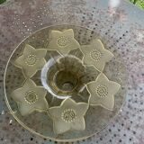 Grande Coupe a fruits en verre et verre dépoli, jaune, motif floral
