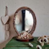 Oval mirror wood and vintage shells