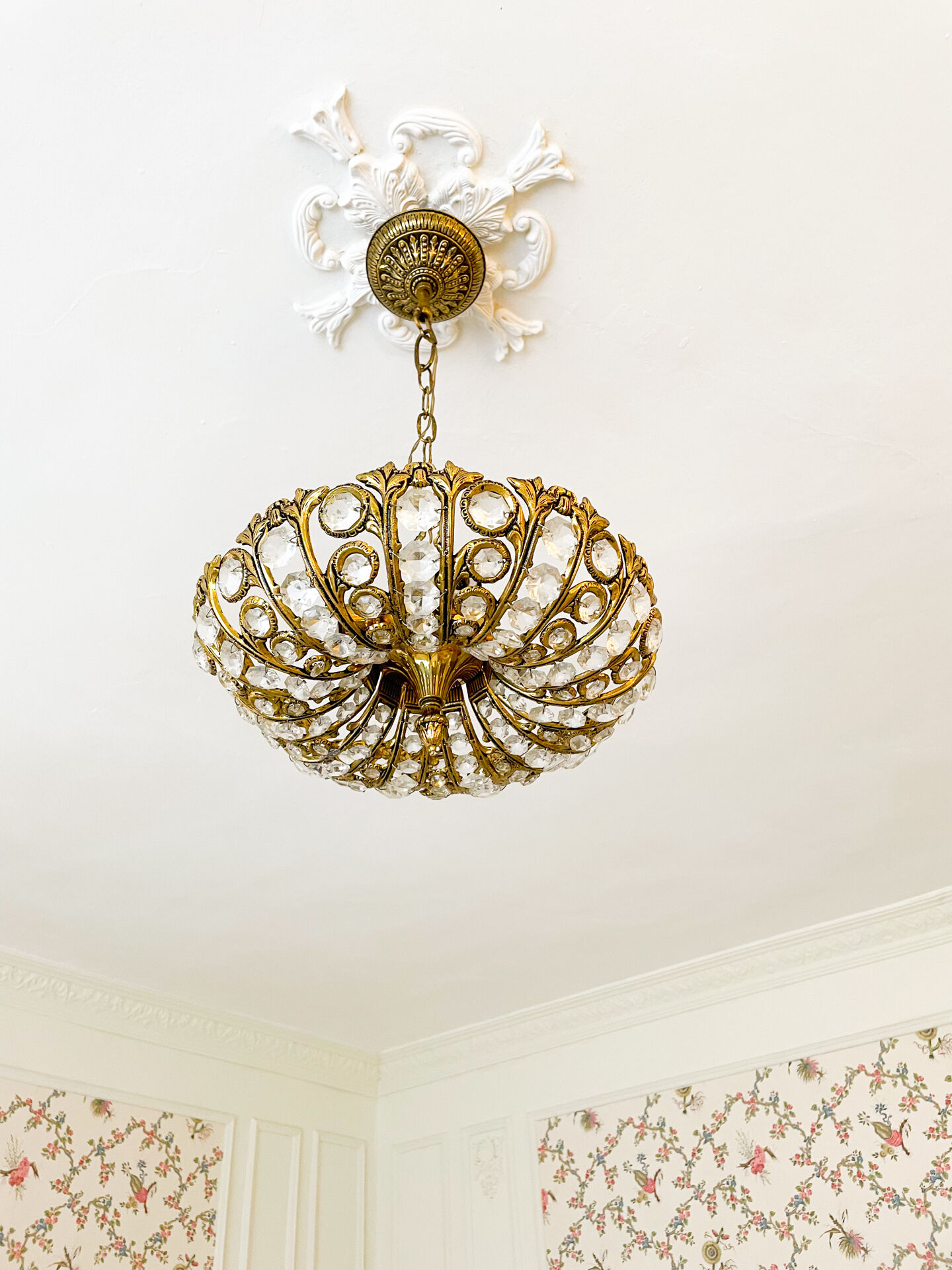 Vintage Palwa suspension in solid brass and crystal.