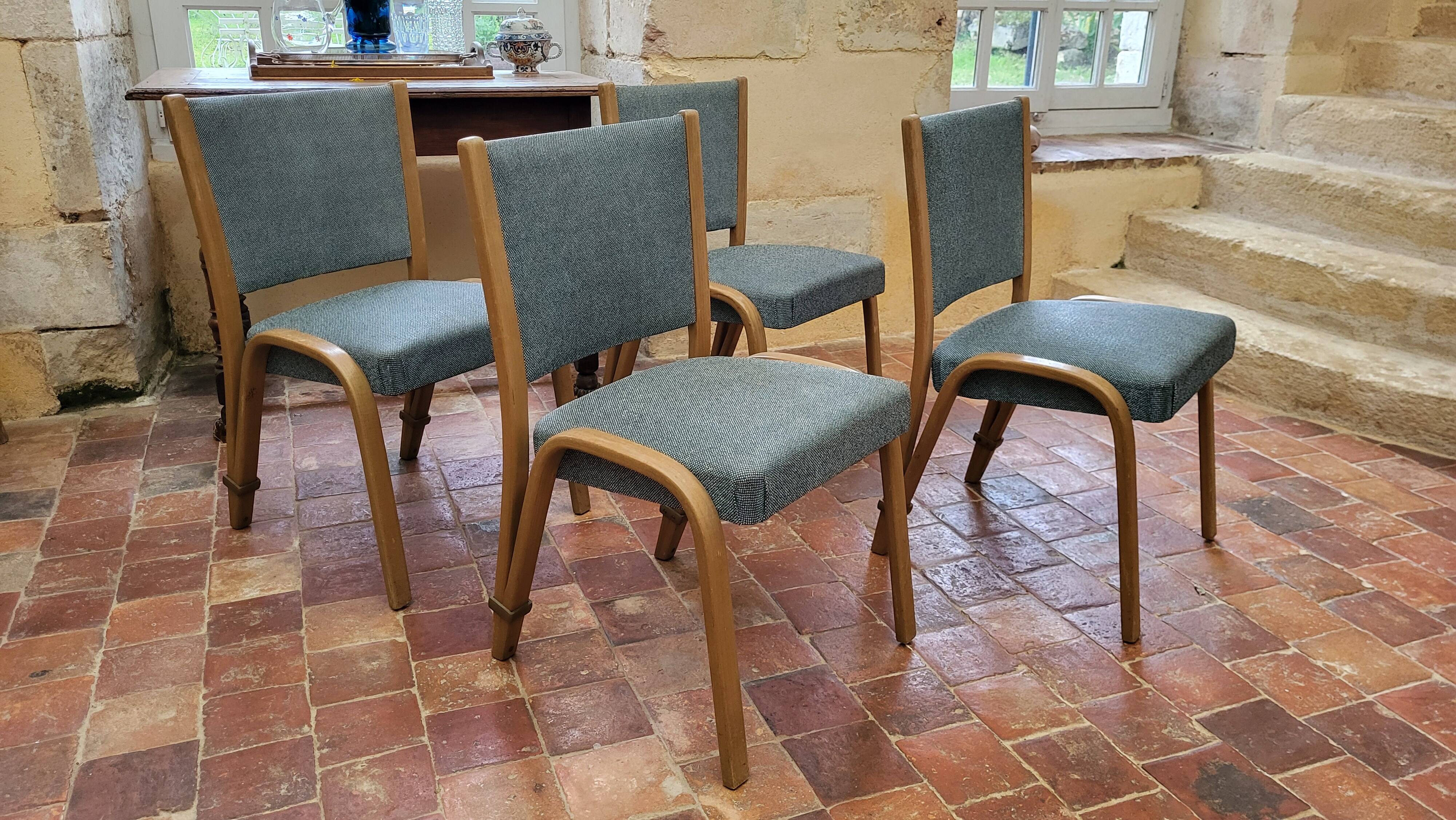 4 chaises Bow wood édition Steiner 1950