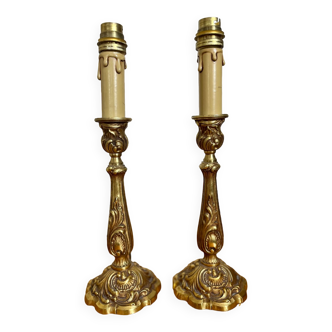 Pair of Louis XV rocaille bronze lamps