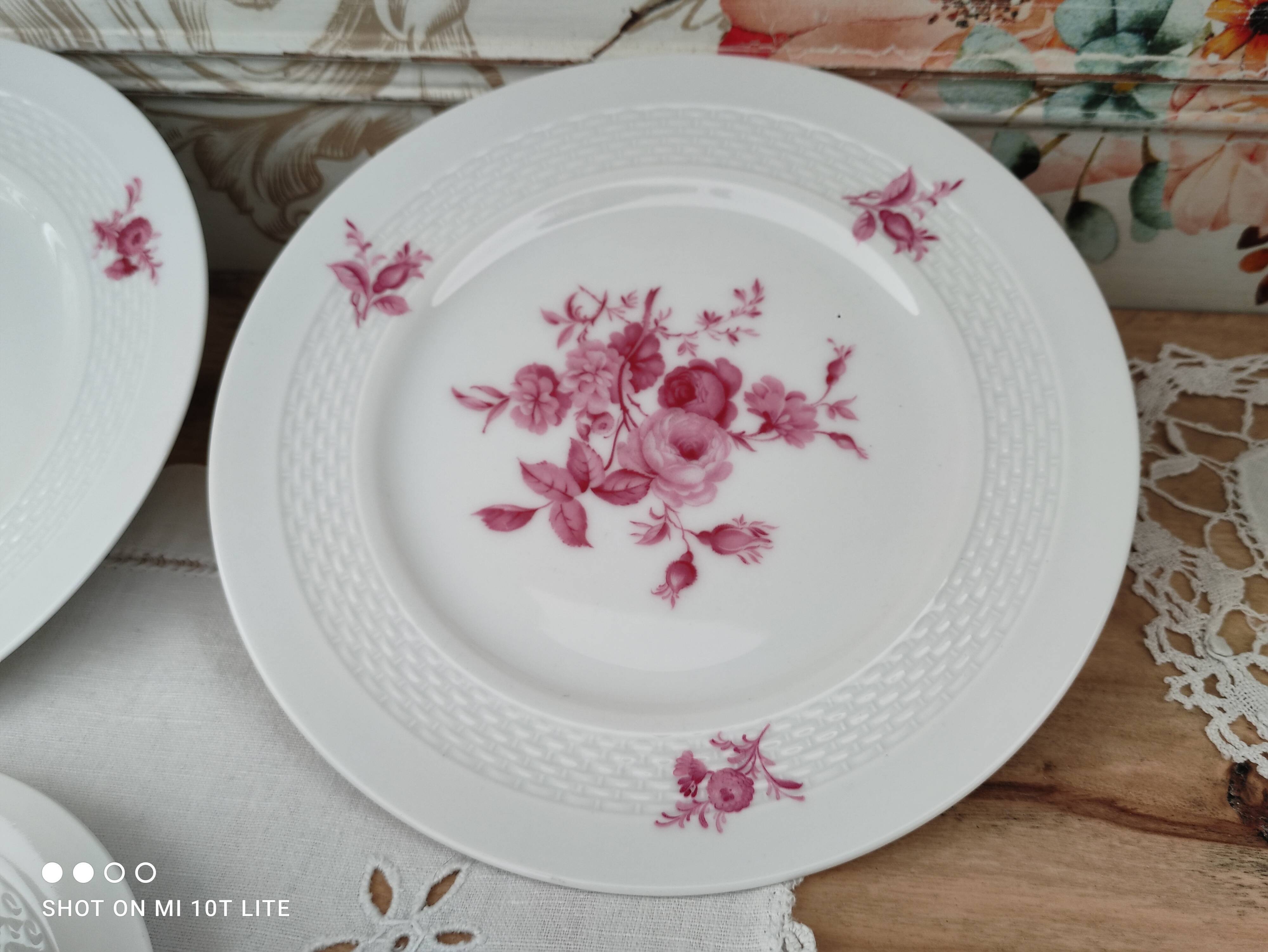 Coffee set 16 pieces porcelain bavaria white décor pink roses