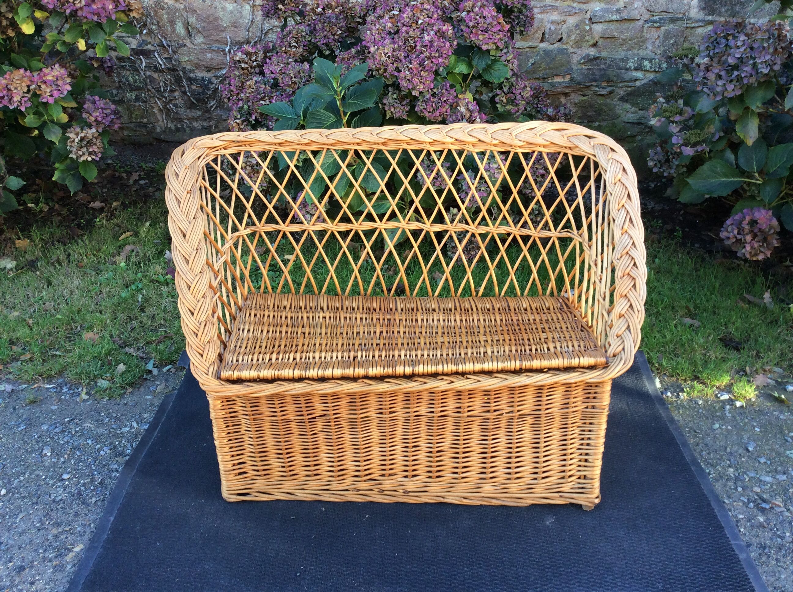 Vintage trunk bench braided rattan