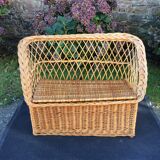 Vintage trunk bench braided rattan