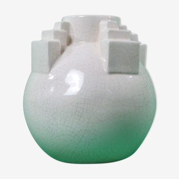 Art Deco cracked ceramic ball vase