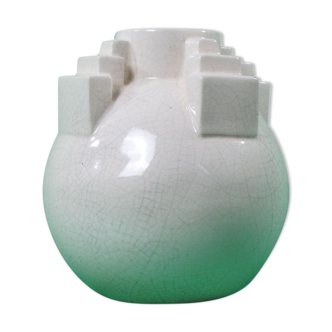 Art Deco cracked ceramic ball vase