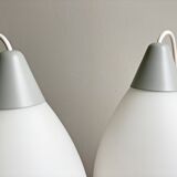 Mid century milk glass hanging lamps dutch design