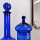 Blue glass carafe and candy box