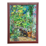 Vintage impressionist oil painting of a garden, Alexander Michael 1994.
