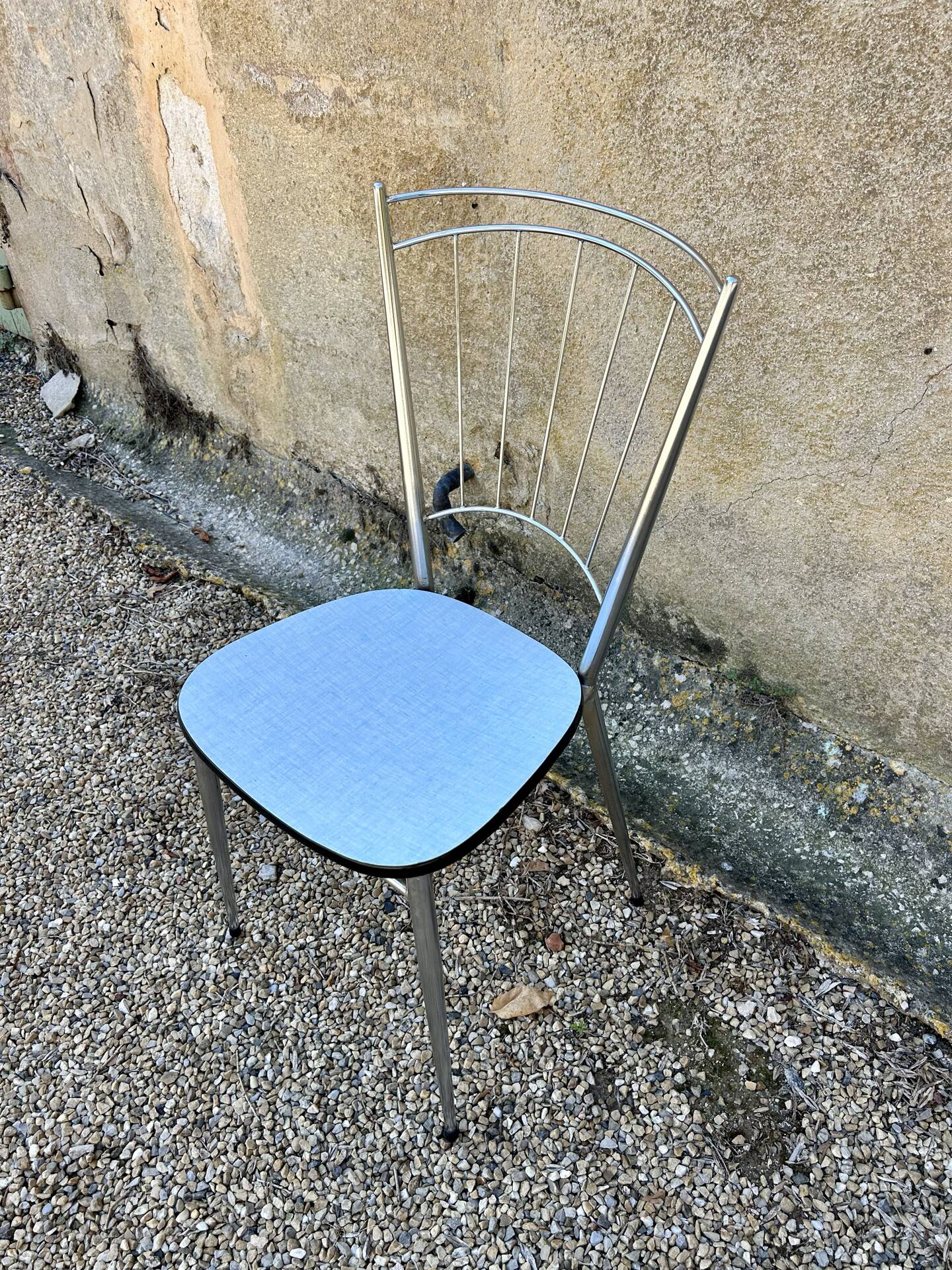 Chrome chair with blue Formica