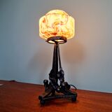 Art Deco table lamp, multi-coloured opaline in the shape of a mushroom, 1920