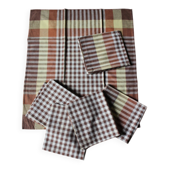 Lot 8 serviettes de table vintage carreaux marron
