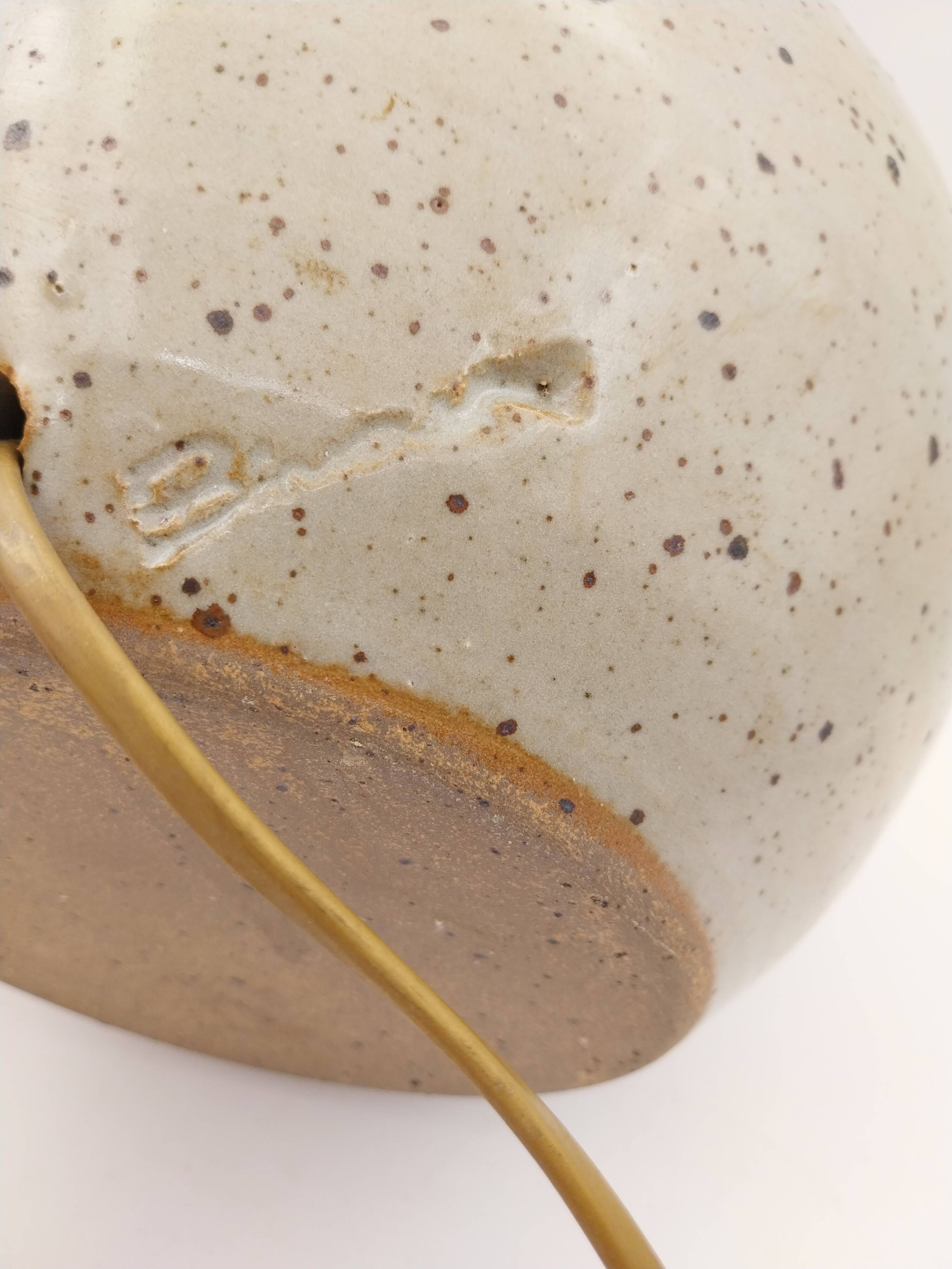 Grande lampe boule grès signée Baudat