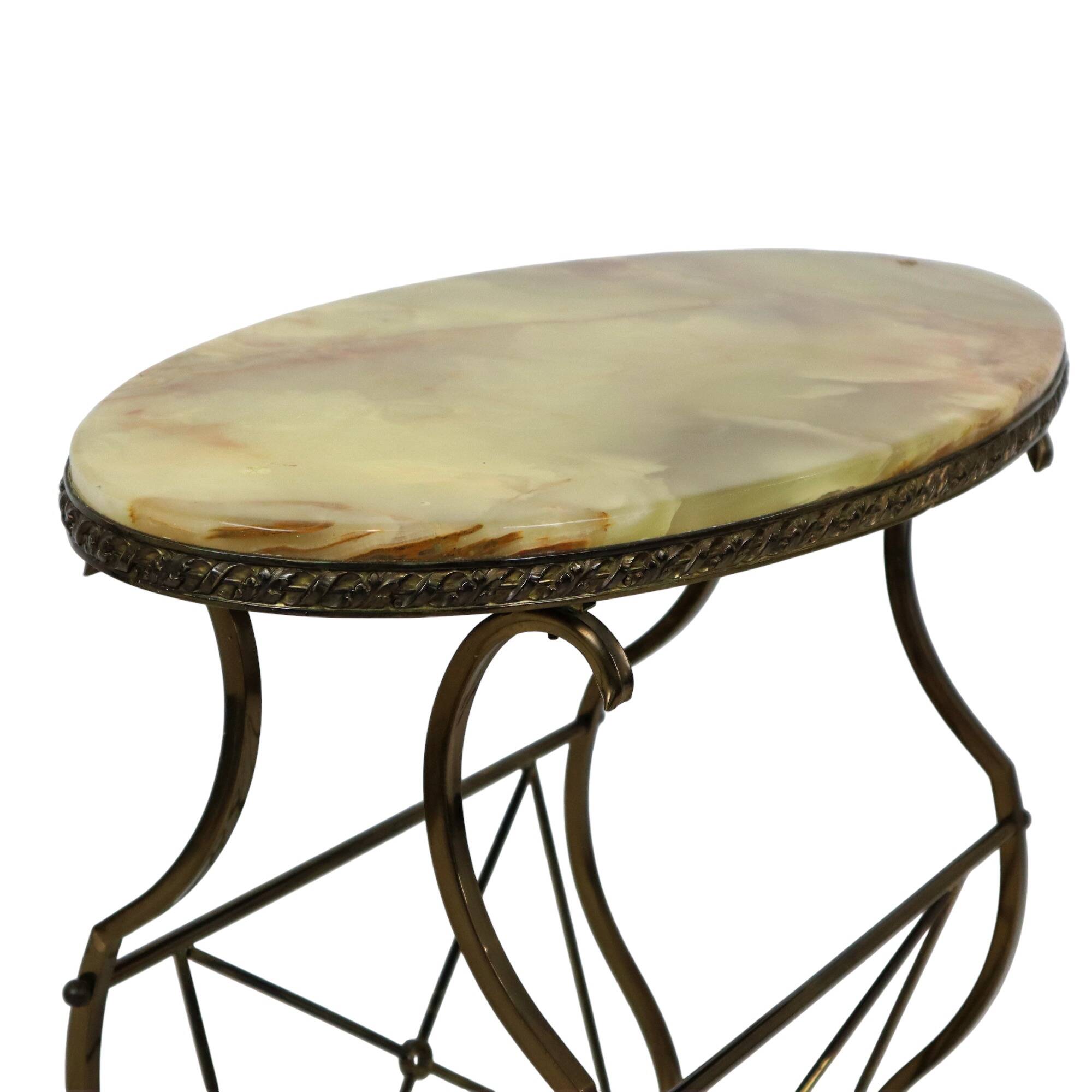 Vintage classic side table oval side table onyx marble brass sixties 64cm