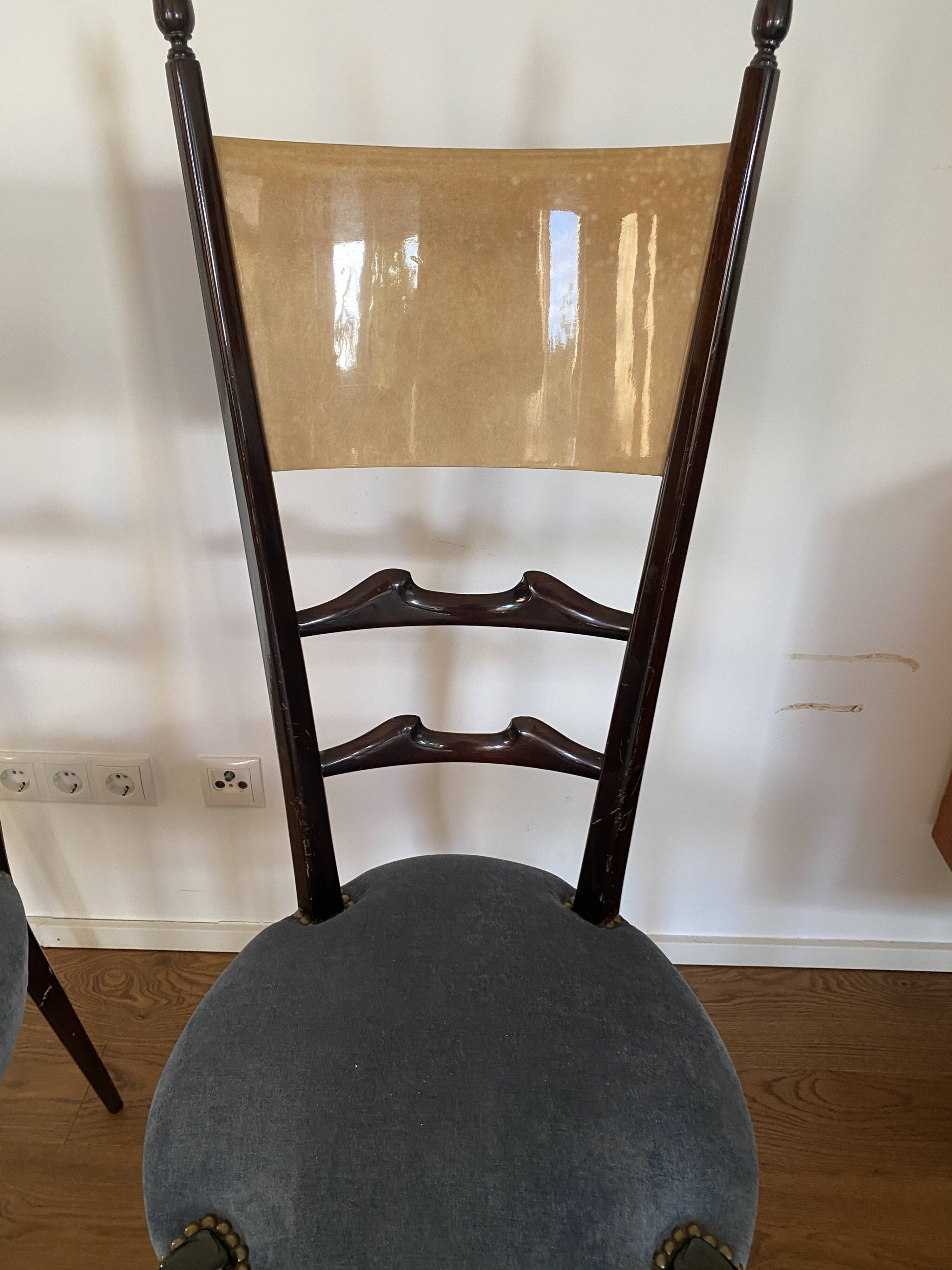 Set of four Italian Mid-Century Modern High Back dining chairs by Aldo Tura