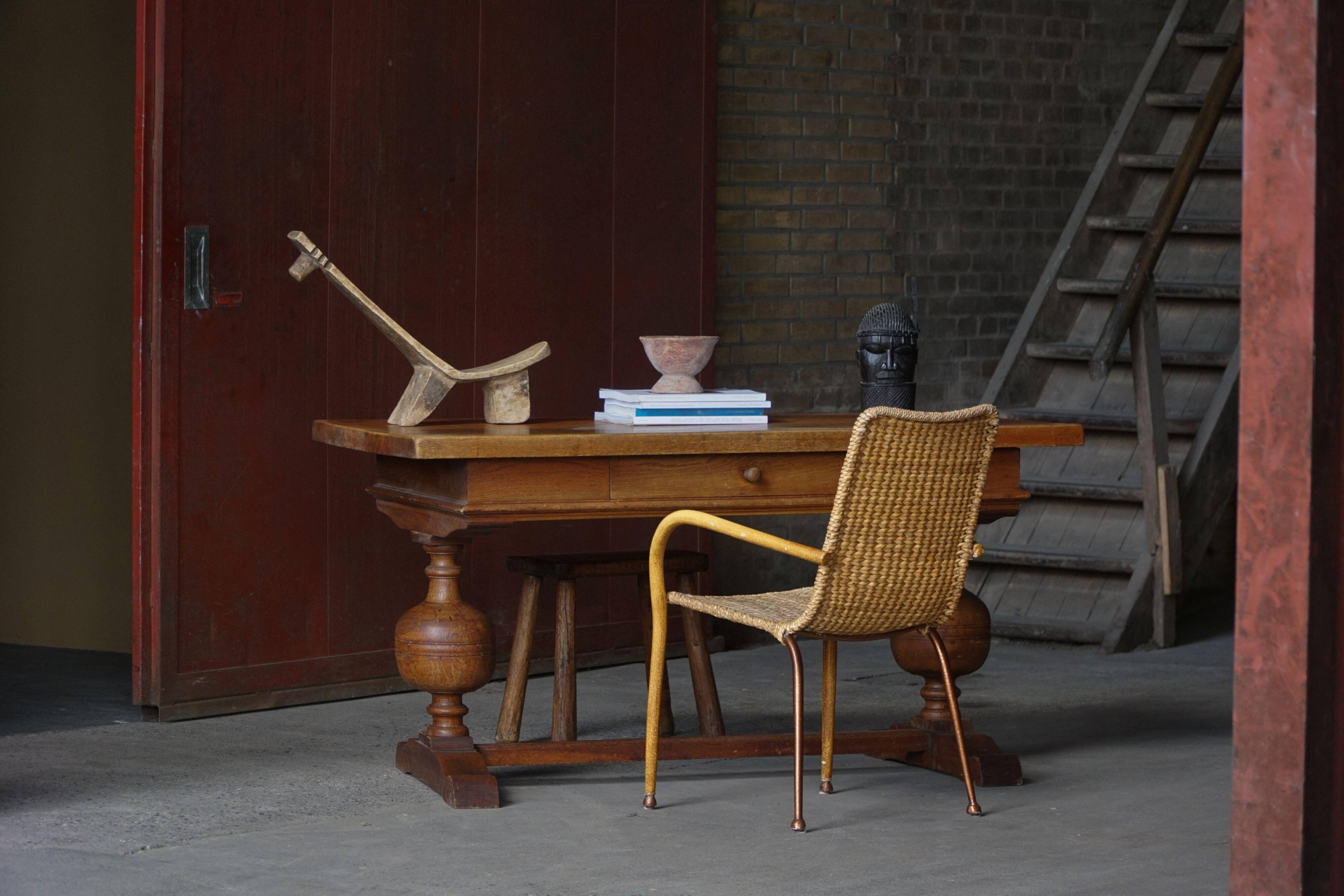 Baroque writing desk from the 1920s in solid oak, by a Danish cabinetmaker.