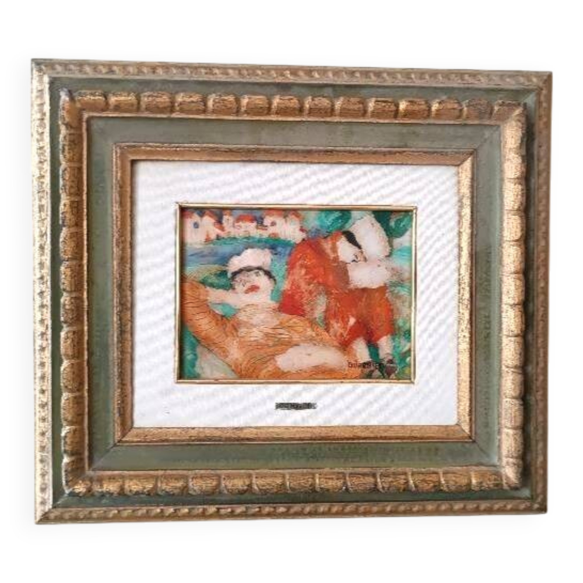 Figurative oil painting on cardboard with frame 1982 Guarnieri Carlo