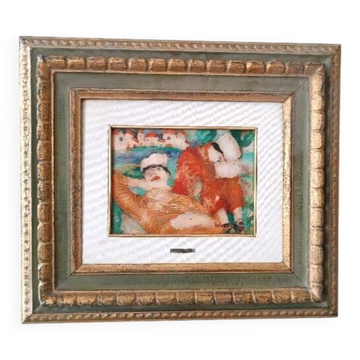 Figurative oil painting on cardboard with frame 1982 Guarnieri Carlo