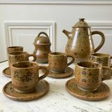 coffee service 6 cups and saucers, teapot and sugar bowl in ceramic / pottery / stoneware years 50-6